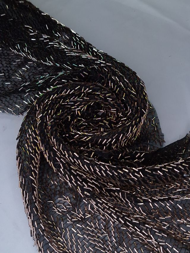 Tul bordado color oro H034, ideal para vestidos de noche de boda y de XV años