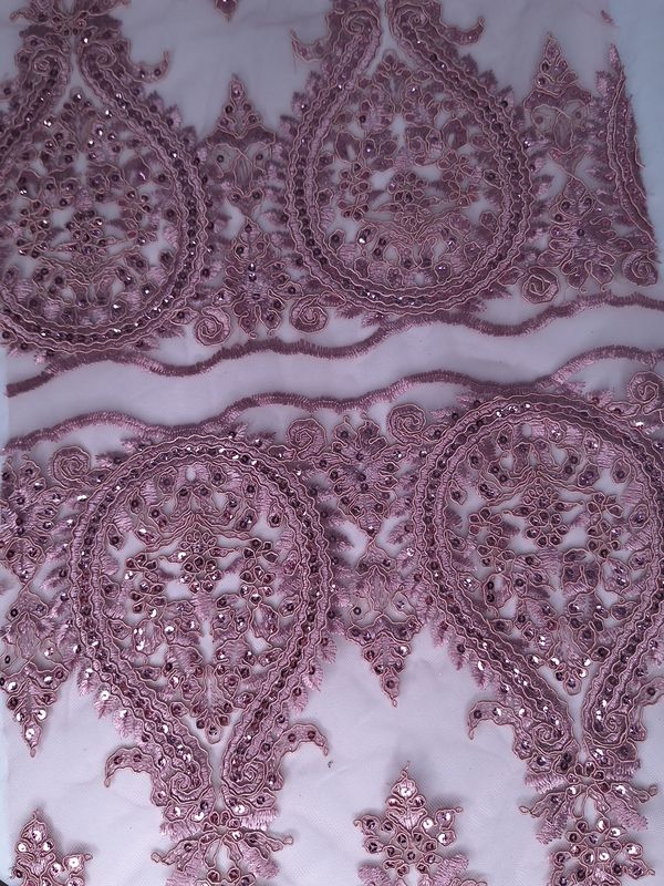 Tul bordado color palo de rosa H129, para vestidos de noche de boda y de XV años