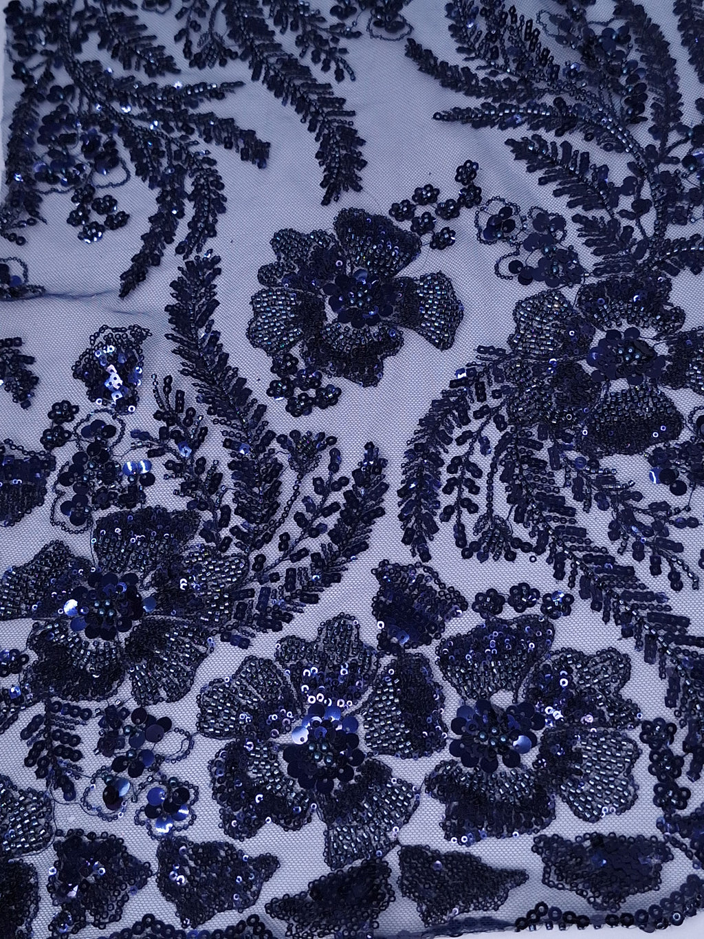 Tul bordado color azul marino A827, ideal para vestidos de noche de boda y de XV años