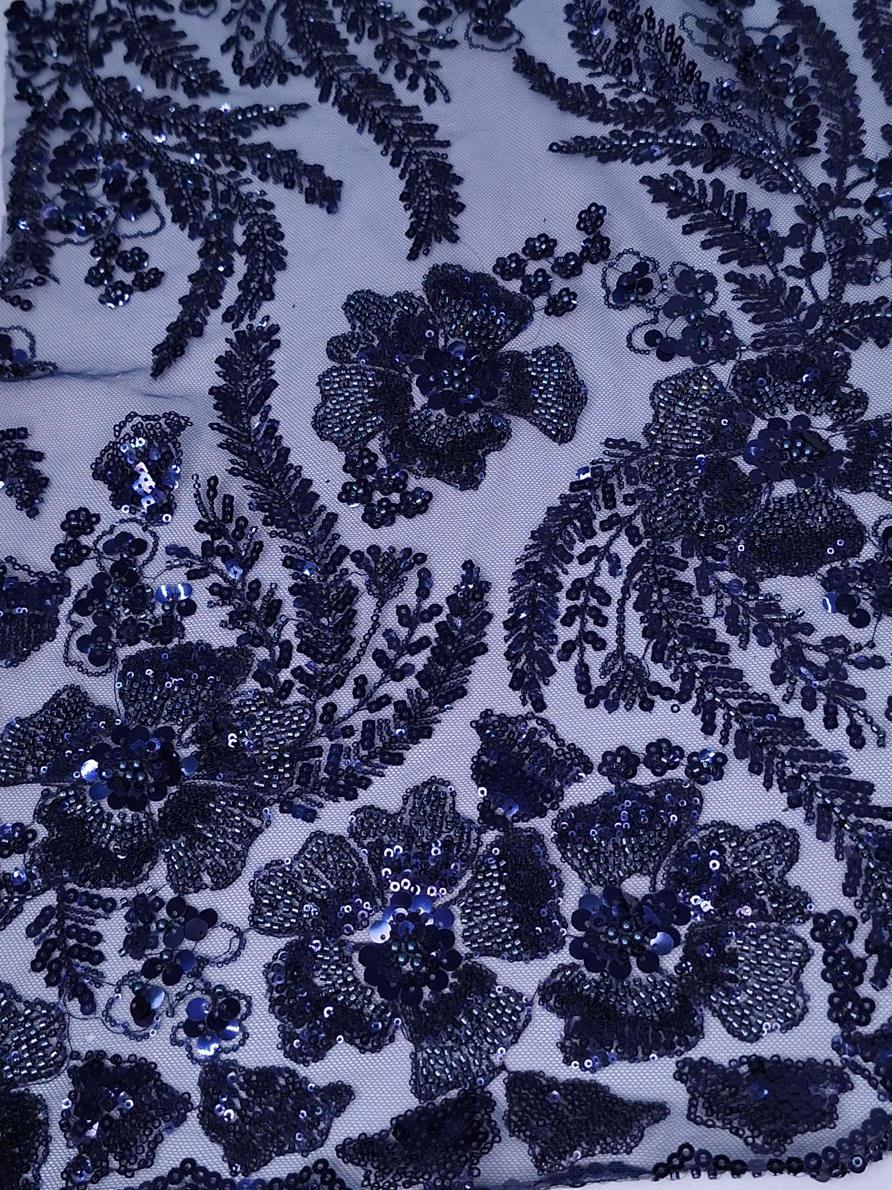 Tul bordado color azul marino A827, ideal para vestidos de noche de boda y de XV años