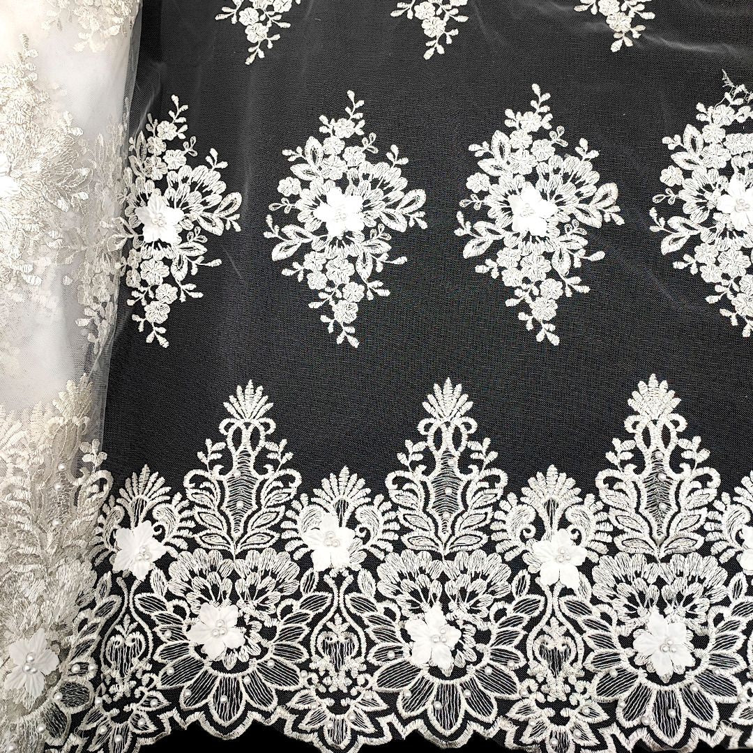Tul bordado color blanco A858, ideal para vestidos de noche de boda y de XV años