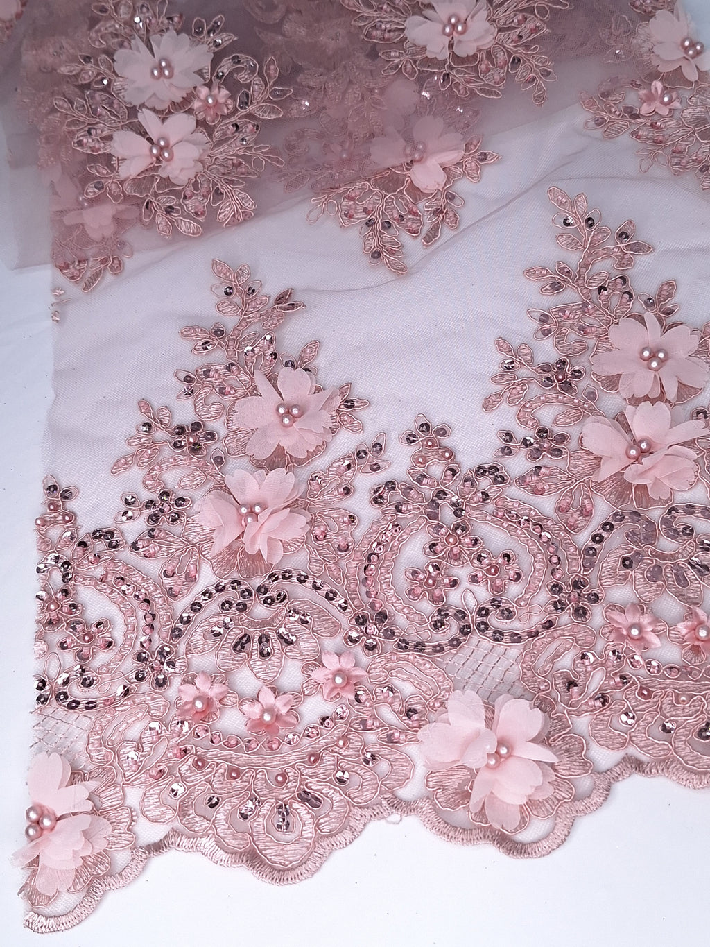 Tul bordado color rosa pastel H163, para vestidos de noche de boda y de XV años