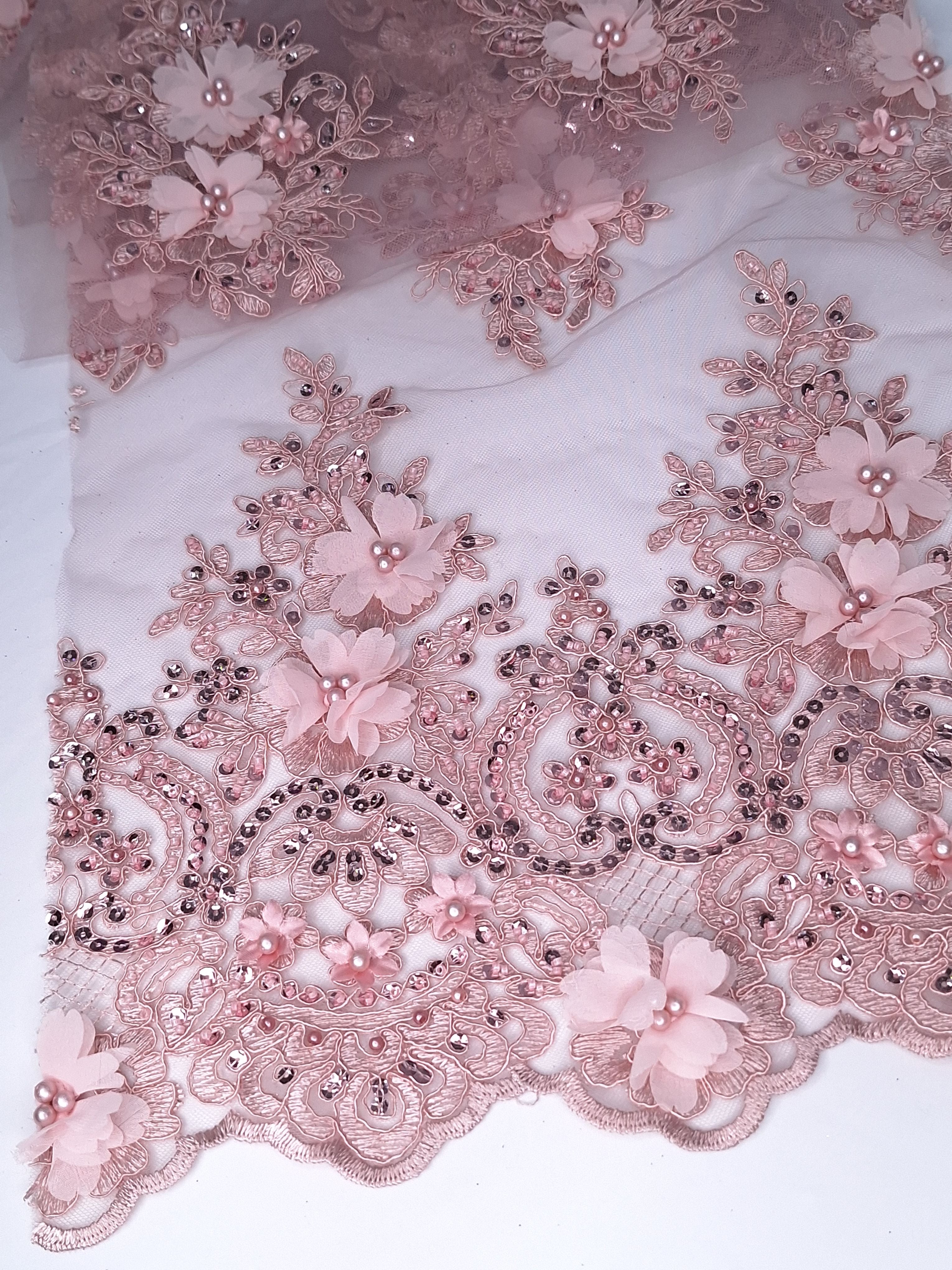 Tul bordado color rosa pastel H163, para vestidos de noche de boda y de XV años