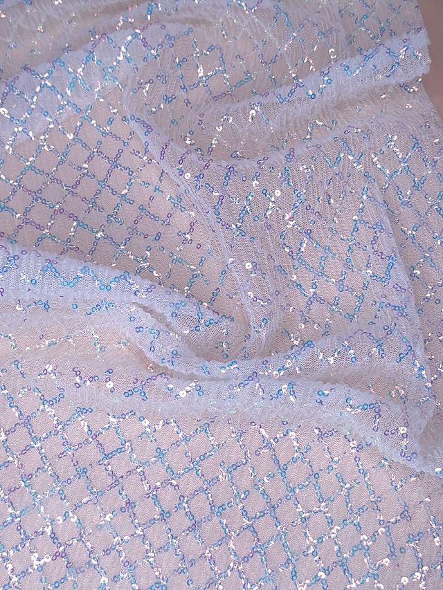 Tul bordado color blanco A964, ideal para vestidos de noche de boda y de XV años