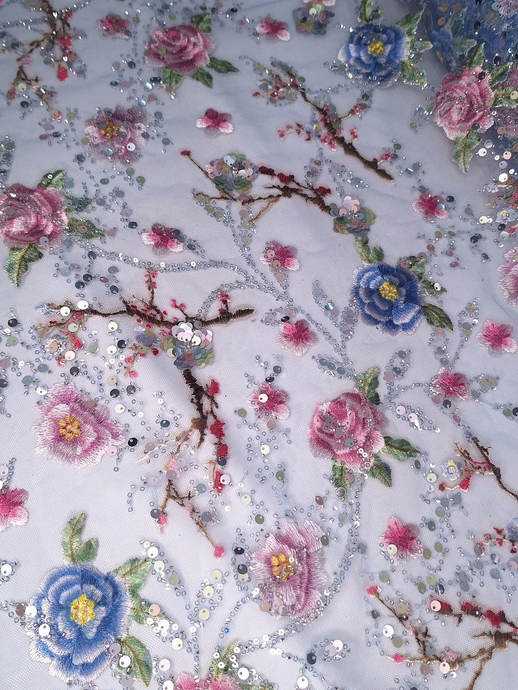Tul bordado color azul rey A987, ideal para vestidos de noche de boda y de XV años