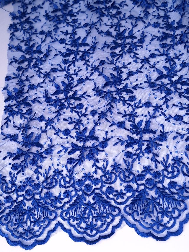 Tul bordado color azul rey H081, ideal para vestidos de noche de boda y de XV años
