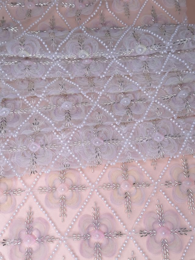 Tul bordado color lila H030, ideal para vestidos de noche de boda y de XV años