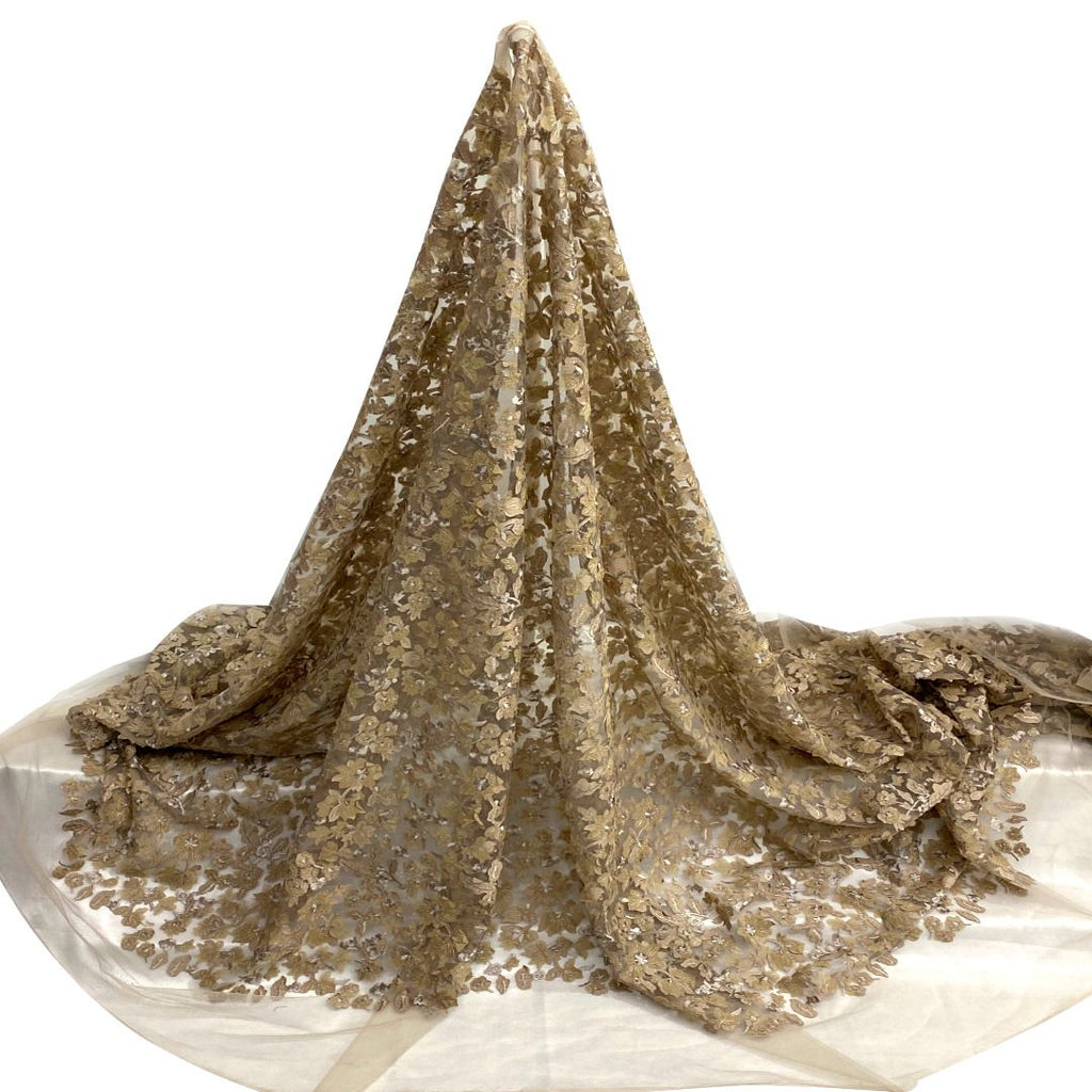 Tul bordado color oro A615, ideal para vestidos de noche de boda y de XV años