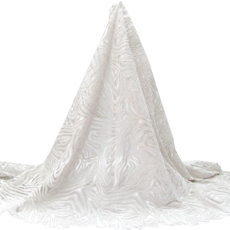 Tul bordado color blanco A154, ideal para vestidos de noche de boda y de XV años