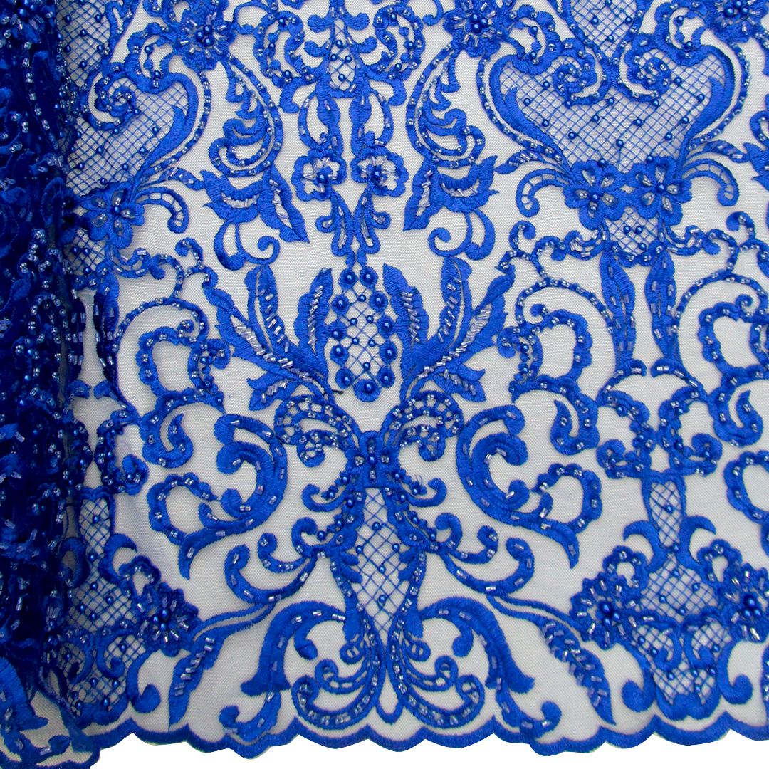 Tul bordado color rey A778, ideal para vestidos de noche de boda y de XV años