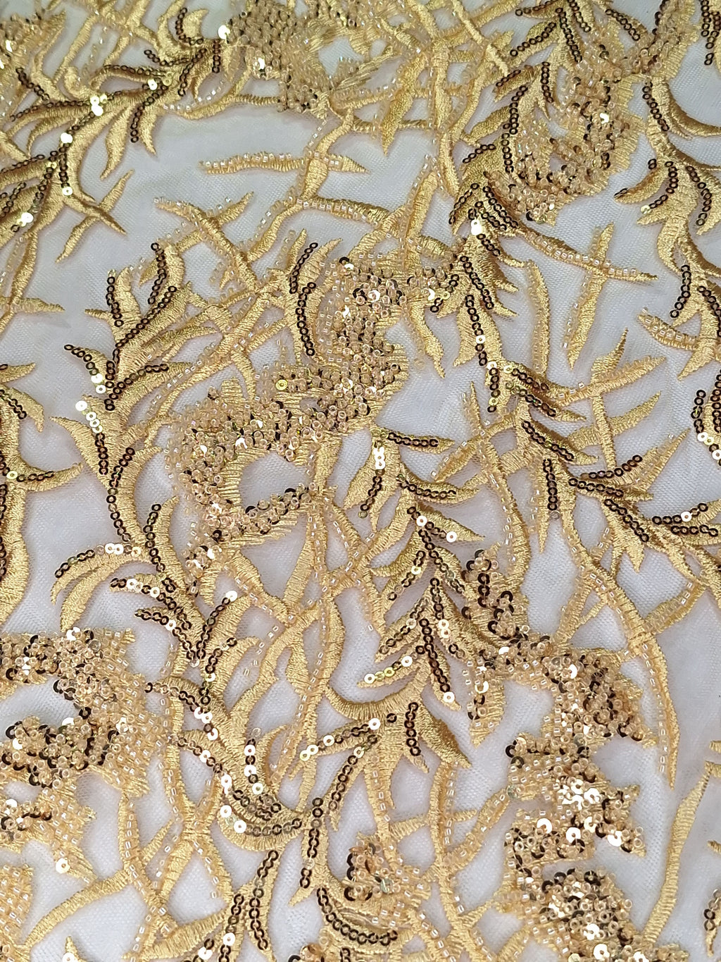 Tul bordado color oro A873, ideal para vestidos de noche de boda y de XV años