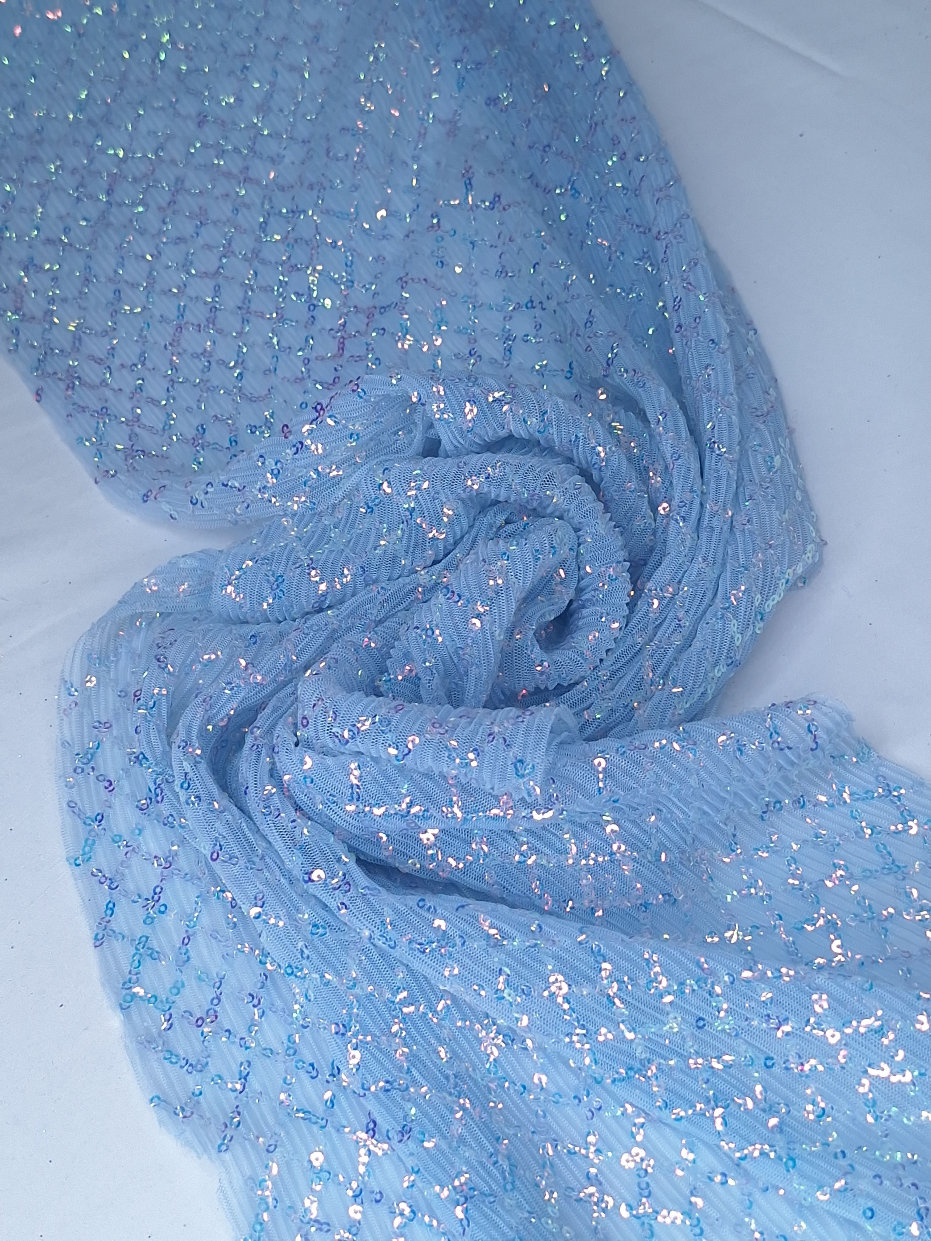 Tul bordado color cielo A964, ideal para vestidos de noche de boda y de XV años