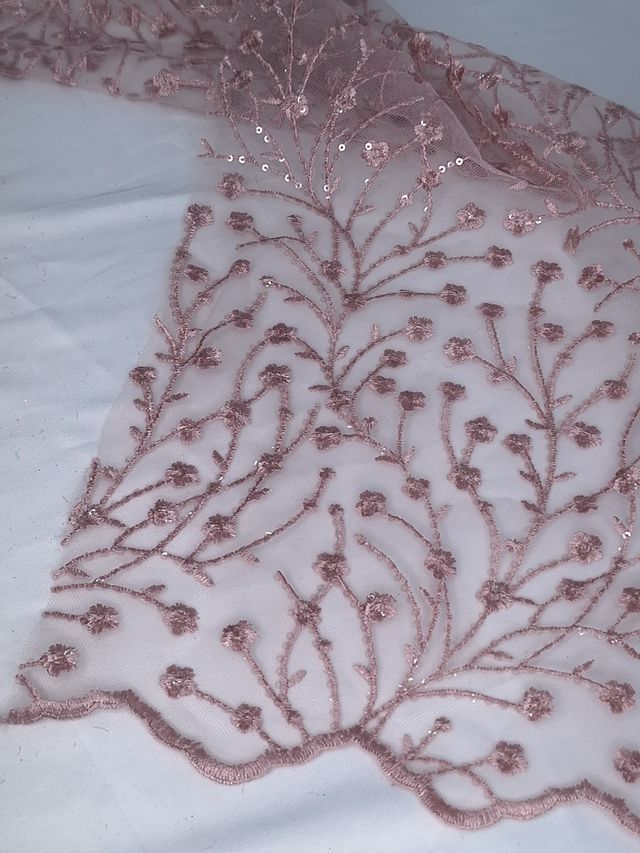 Tul bordado color rosa H080, ideal para vestidos de noche de boda y de XV años