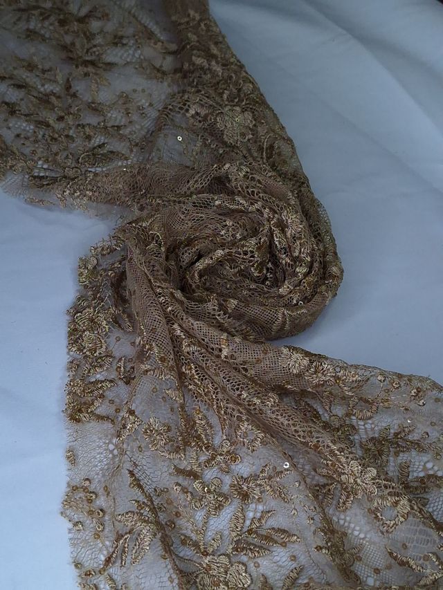 Tul bordado color bronce A795, ideal para vestidos de noche de boda y de XV años