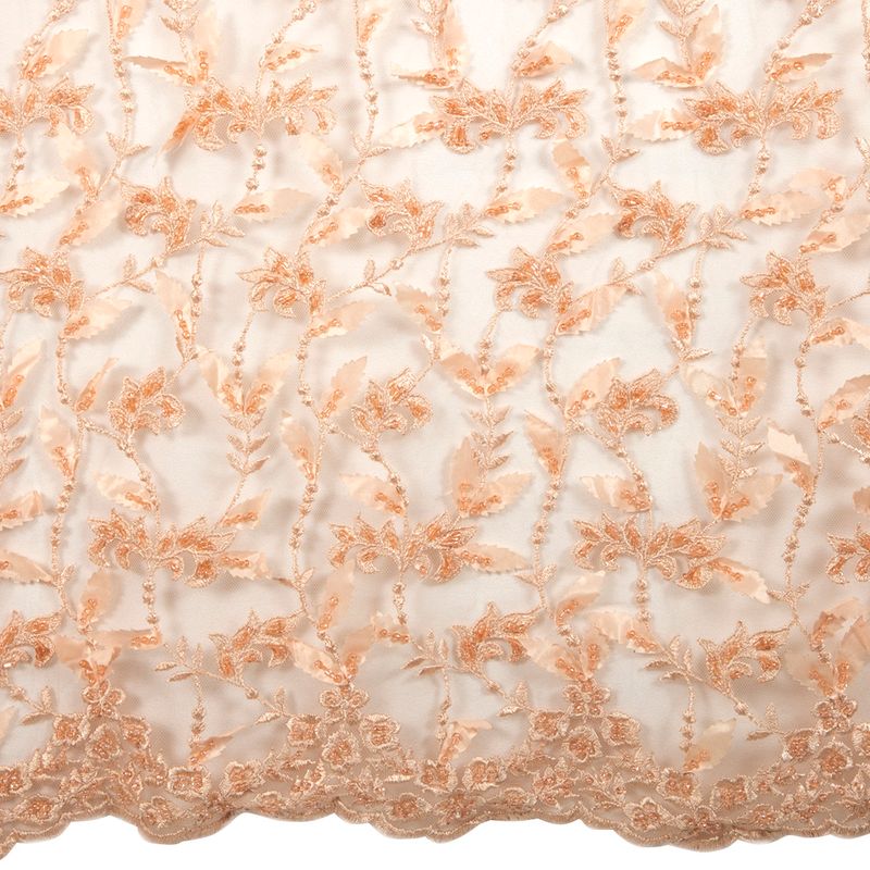 Tul bordado color durazno A787, ideal para vestidos de noche de boda y de ceremonia