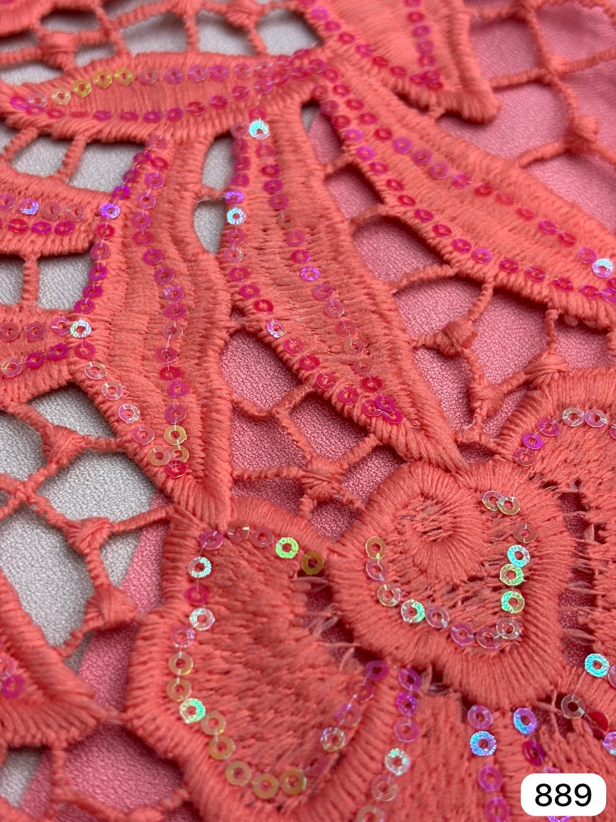 Tul bordado color coral A889, ideal para vestidos de noche de boda y de XV años