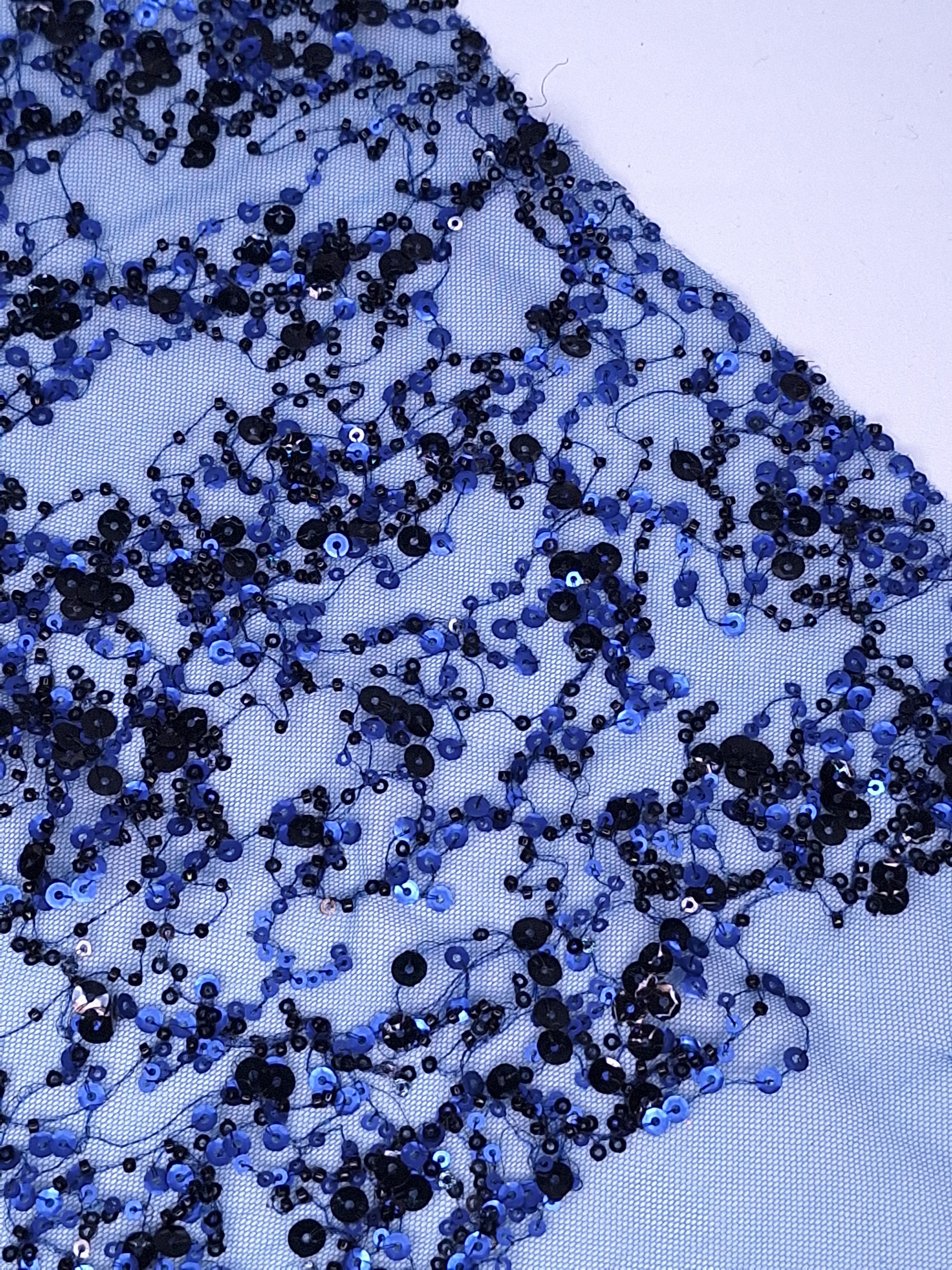 Tul bordado color azul marino A665, ideal para vestidos de noche de boda y de XV años