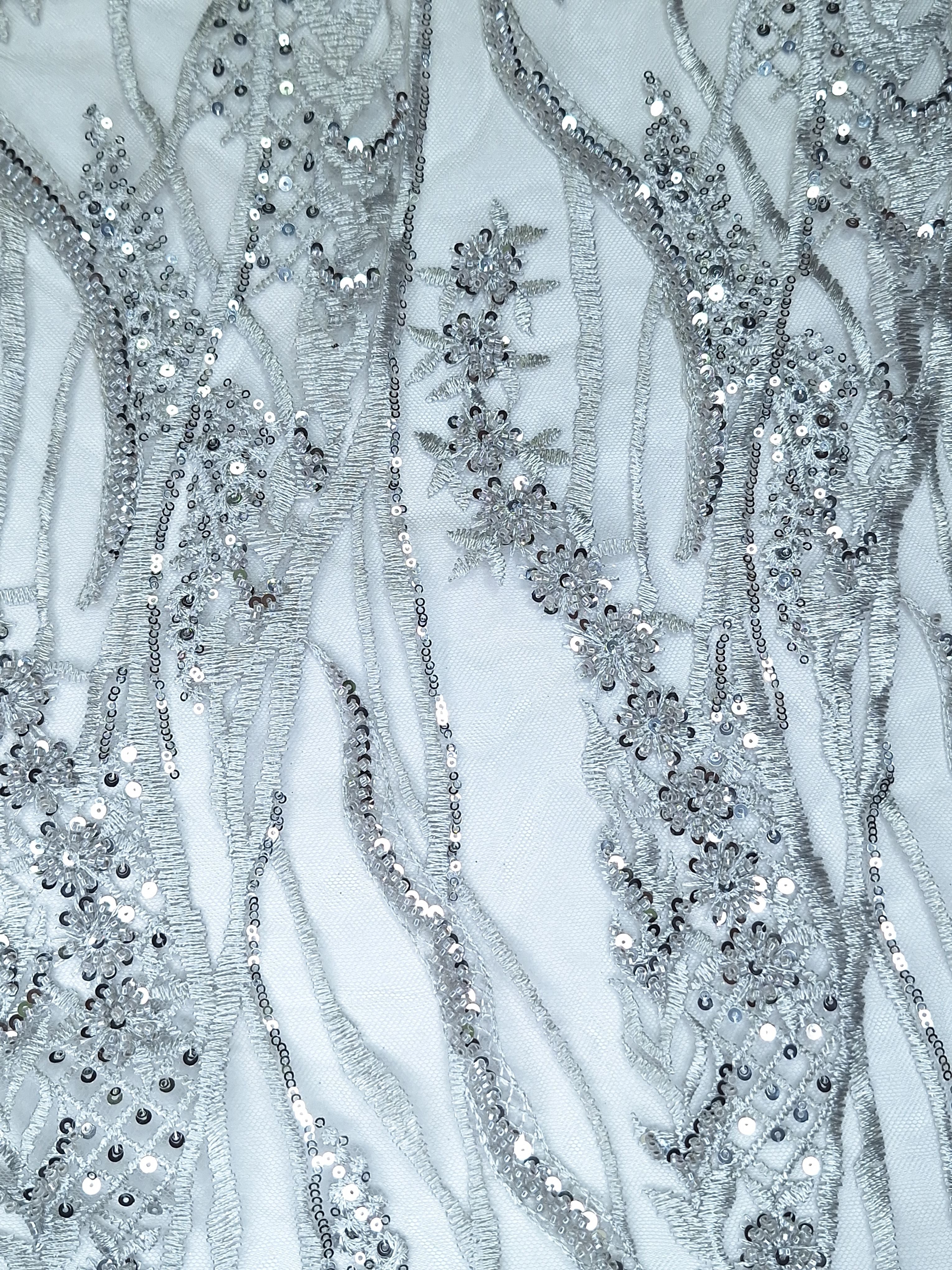Tul bordado color gris A951, ideal para vestidos de noche de boda y de XV años