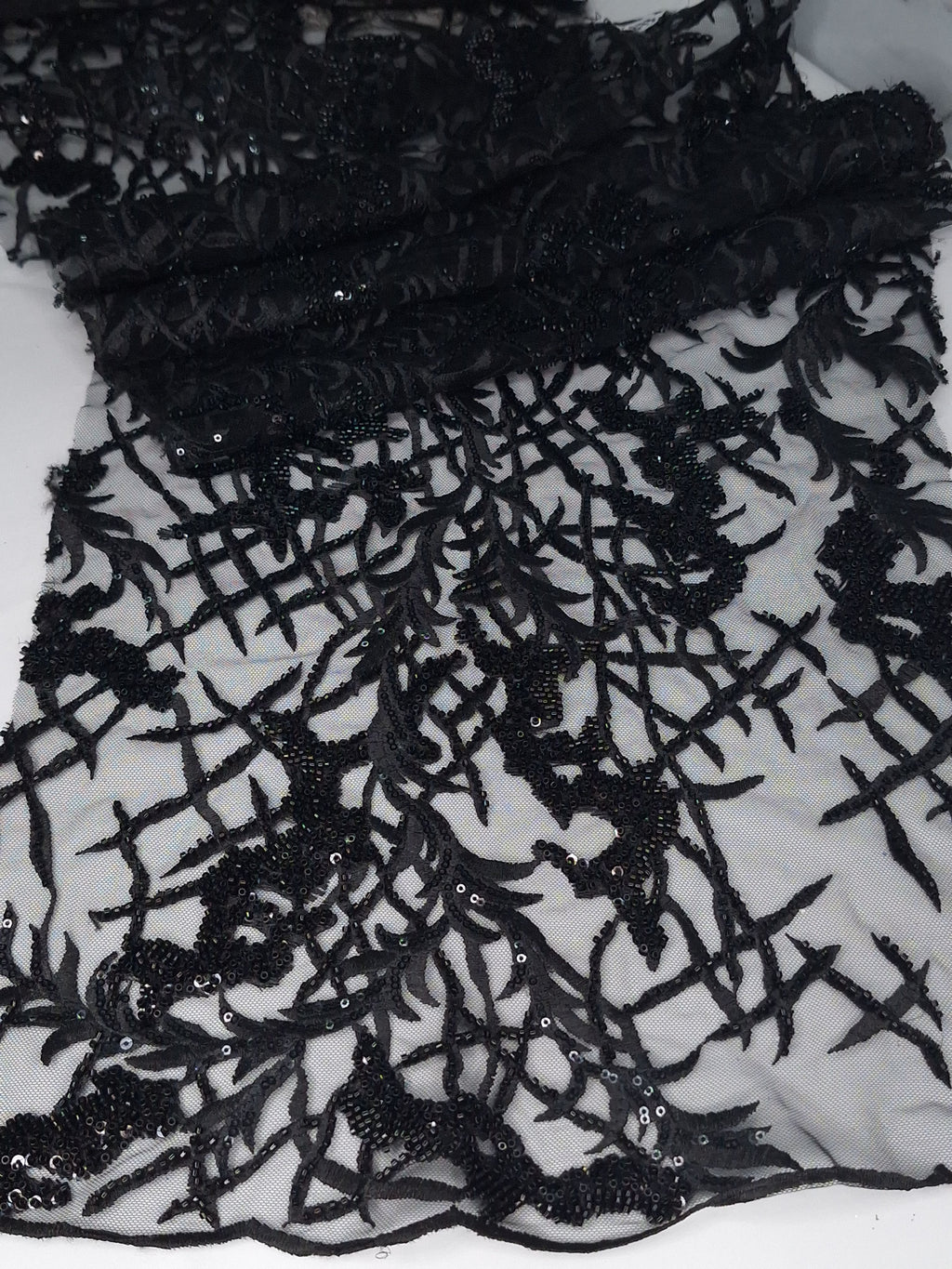 Tul bordado color negro A873, ideal para vestidos de noche de boda y de XV años