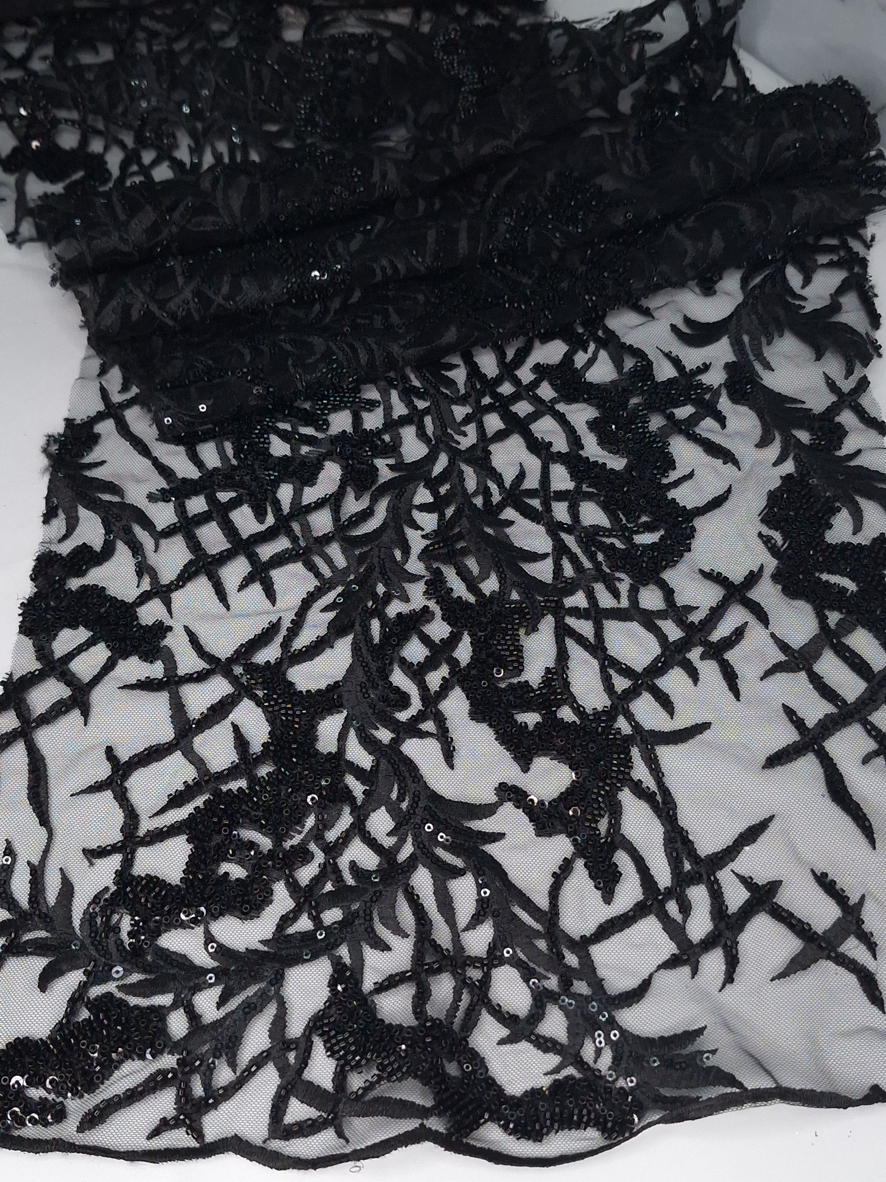 Tul bordado color negro A873, ideal para vestidos de noche de boda y de XV años