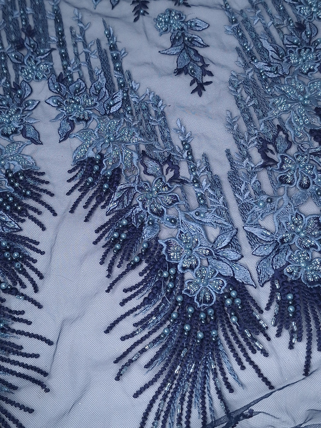 Tul bordado color azul A867, ideal para vestidos de noche de boda y de XV años