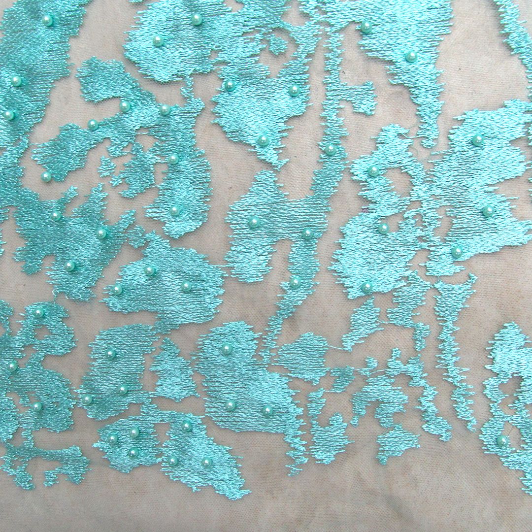Tul bordado color aqua A362, ideal para vestidos de noche de boda y de XV años