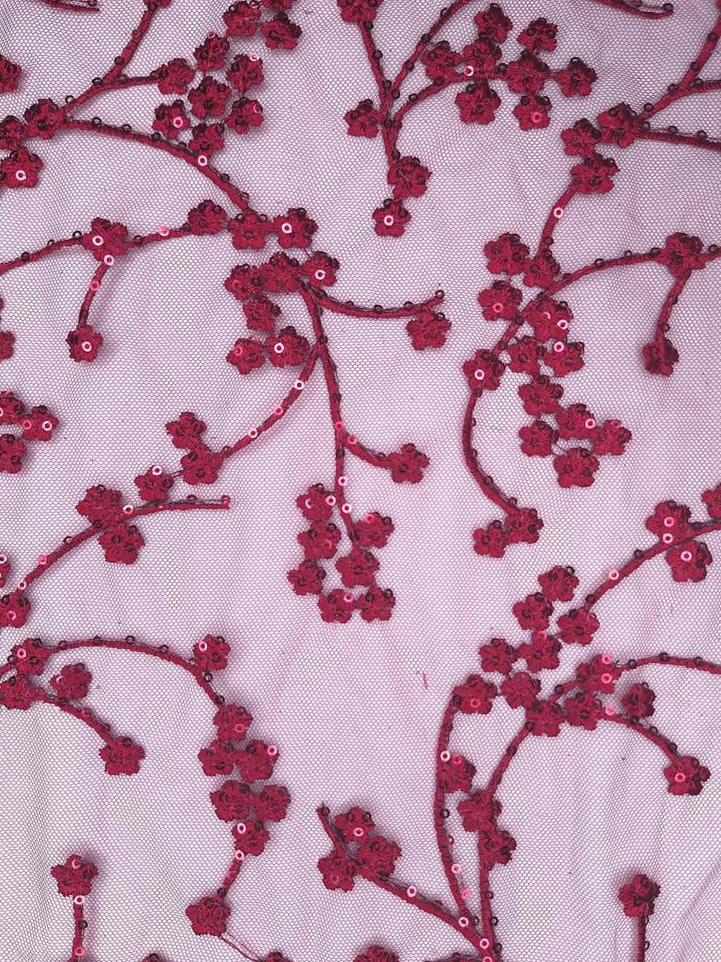 Tul bordado color vino H105, ideal para vestidos de noche de boda y de XV años