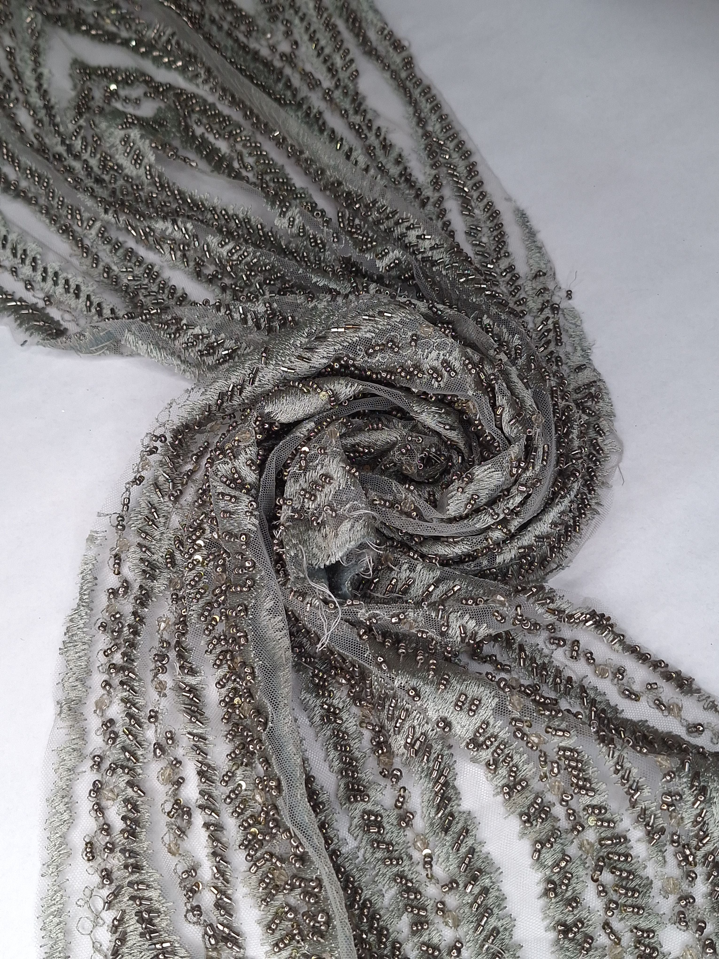 Tul bordado color Sage A865, ideal para vestidos de noche de boda y de XV años