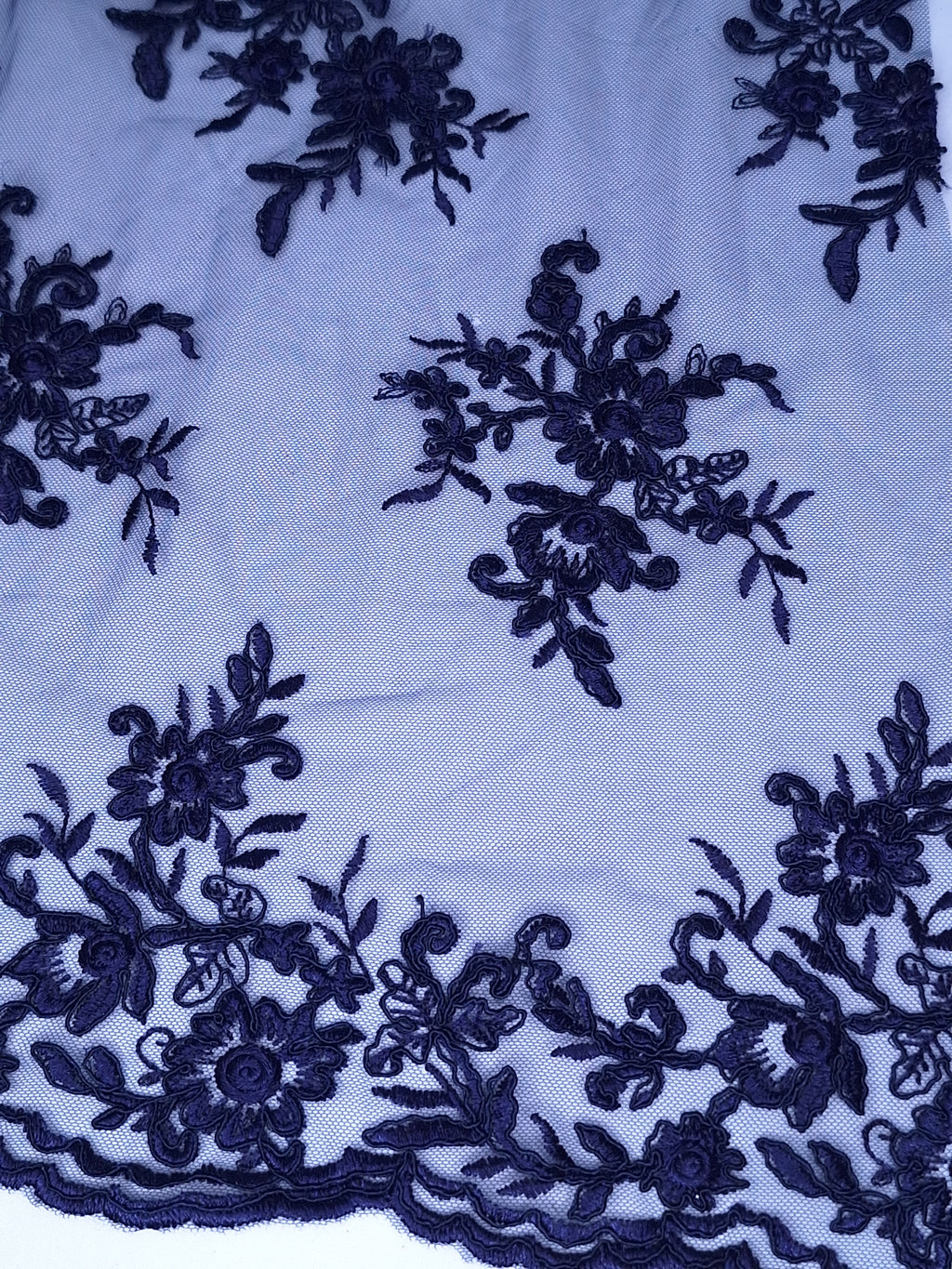 Tul bordado color azul marino A926, ideal para vestidos de noche de boda y de XV años