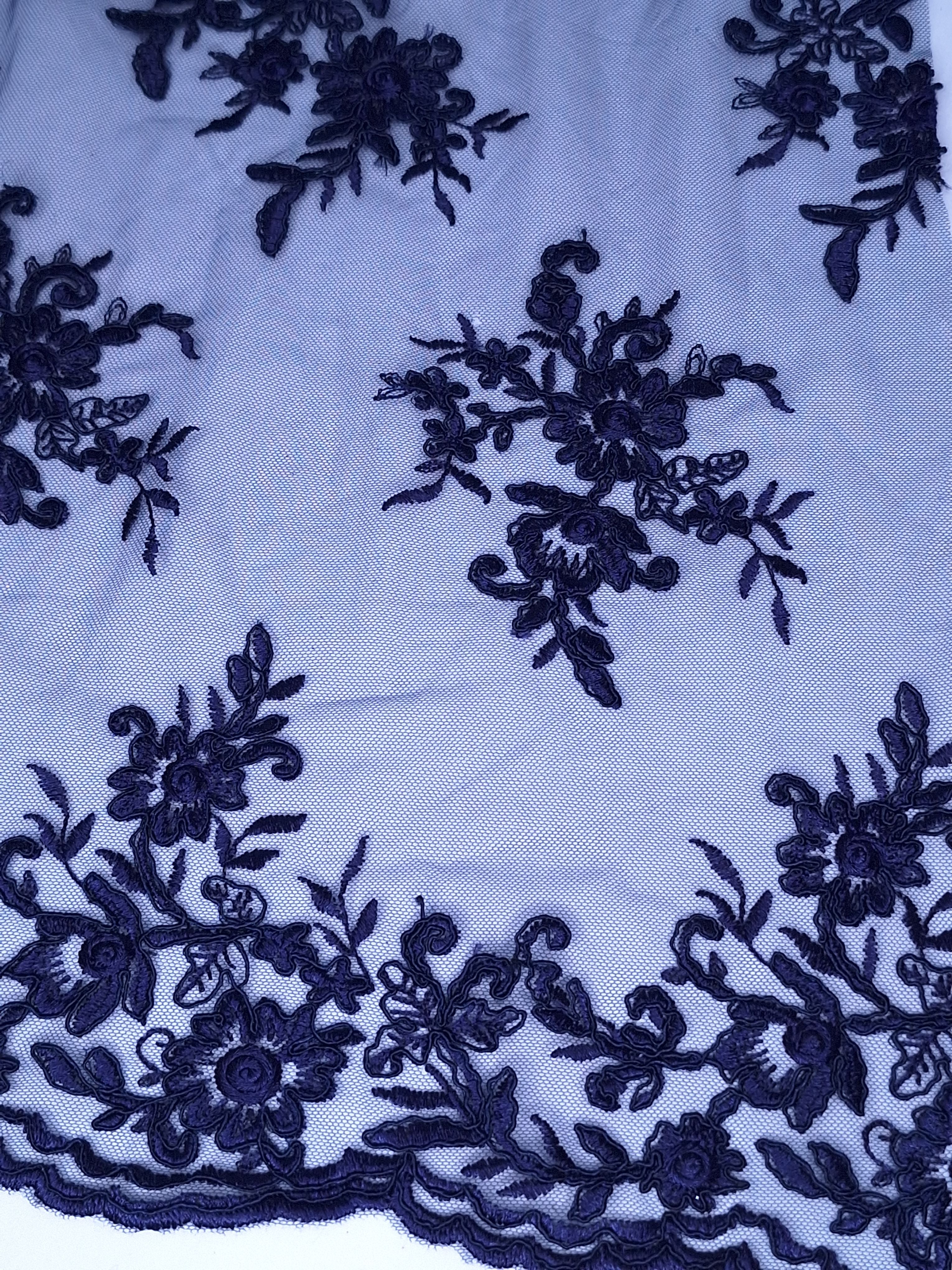 Tul bordado color azul marino A926, ideal para vestidos de noche de boda y de XV años