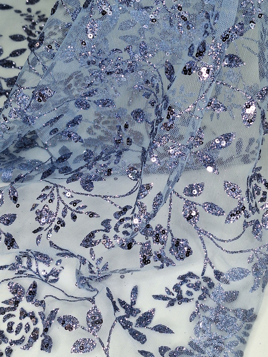 Tul bordado color azul plumbago H037, ideal para vestidos de noche de boda y de xv años