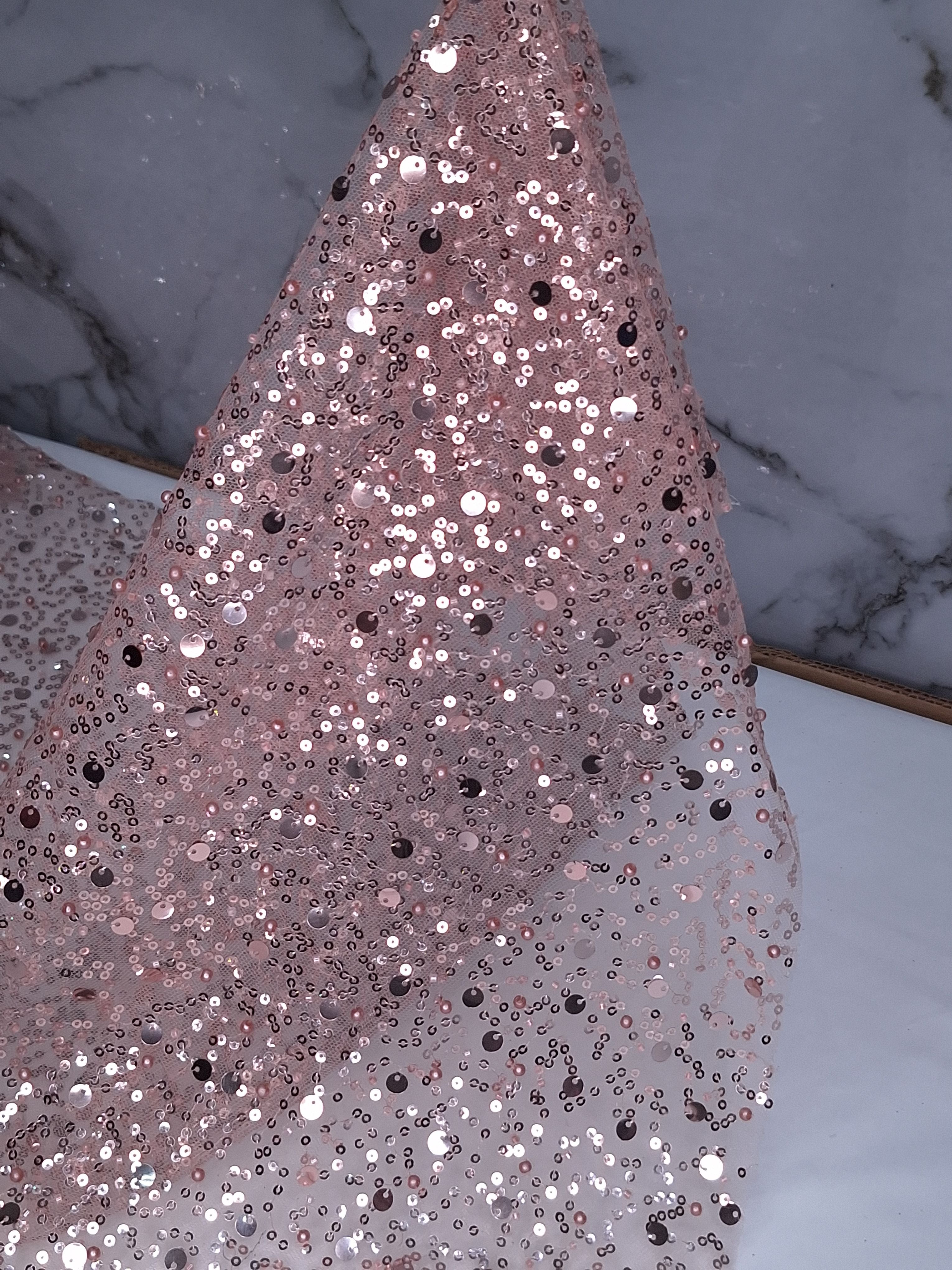 Tul bordado color rosa, H071, ideal para vestidos de noche de boda y de XV años
