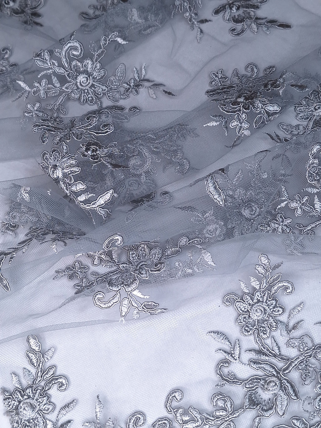 Tul bordado color gris A926, ideal para vestidos de noche de boda y de XV años