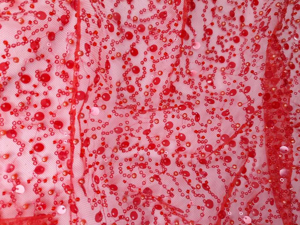 Tul bordado color rojo A940, ideal para vestidos de noche de boda y de XV años