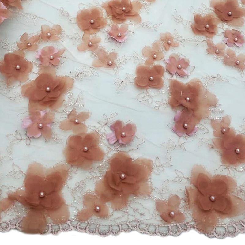Tul bordado color palo de rosa A727, ideal para vestidos de noche de boda y de xv años