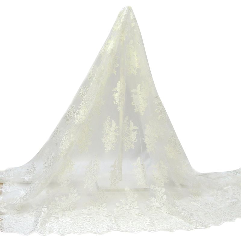 Tul bordado color hueso A652, ideal para vestidos de noche de boda y de XV años