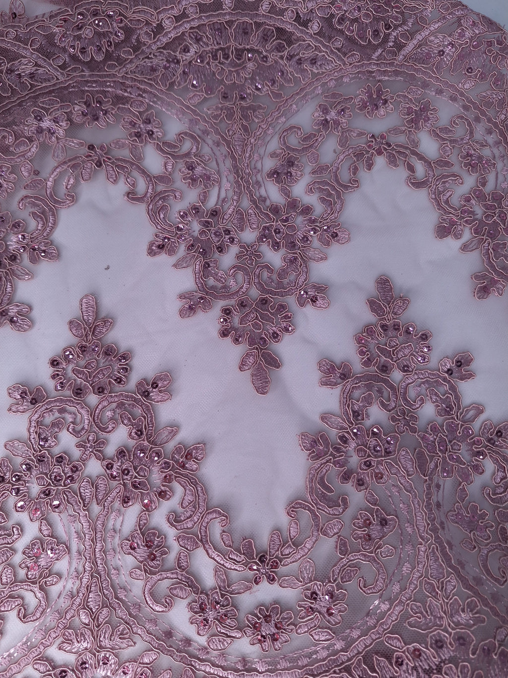 Tul bordado color palo de rosa H130, para vestidos de noche de boda y de XV años