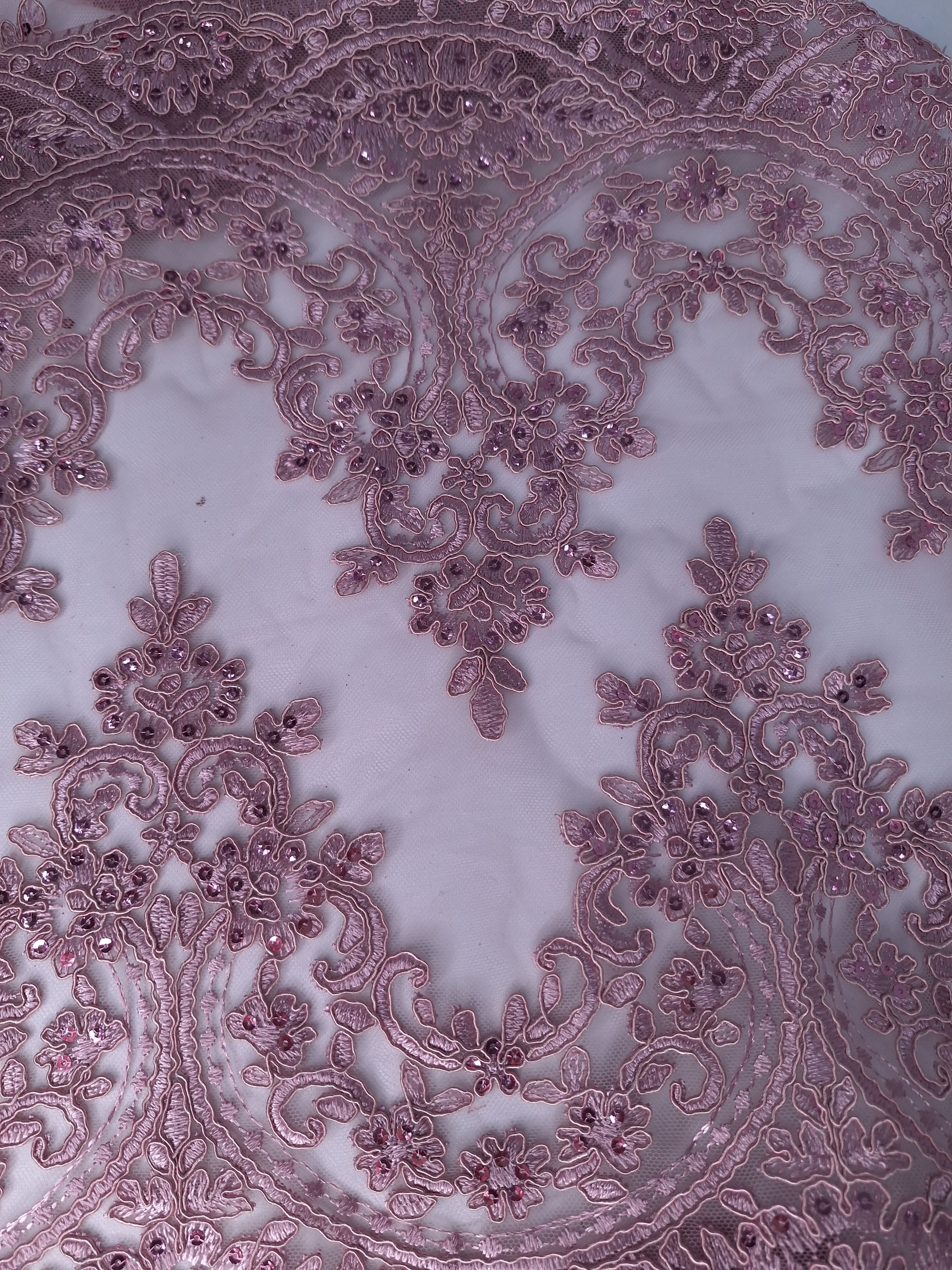 Tul bordado color palo de rosa H130, para vestidos de noche de boda y de XV años