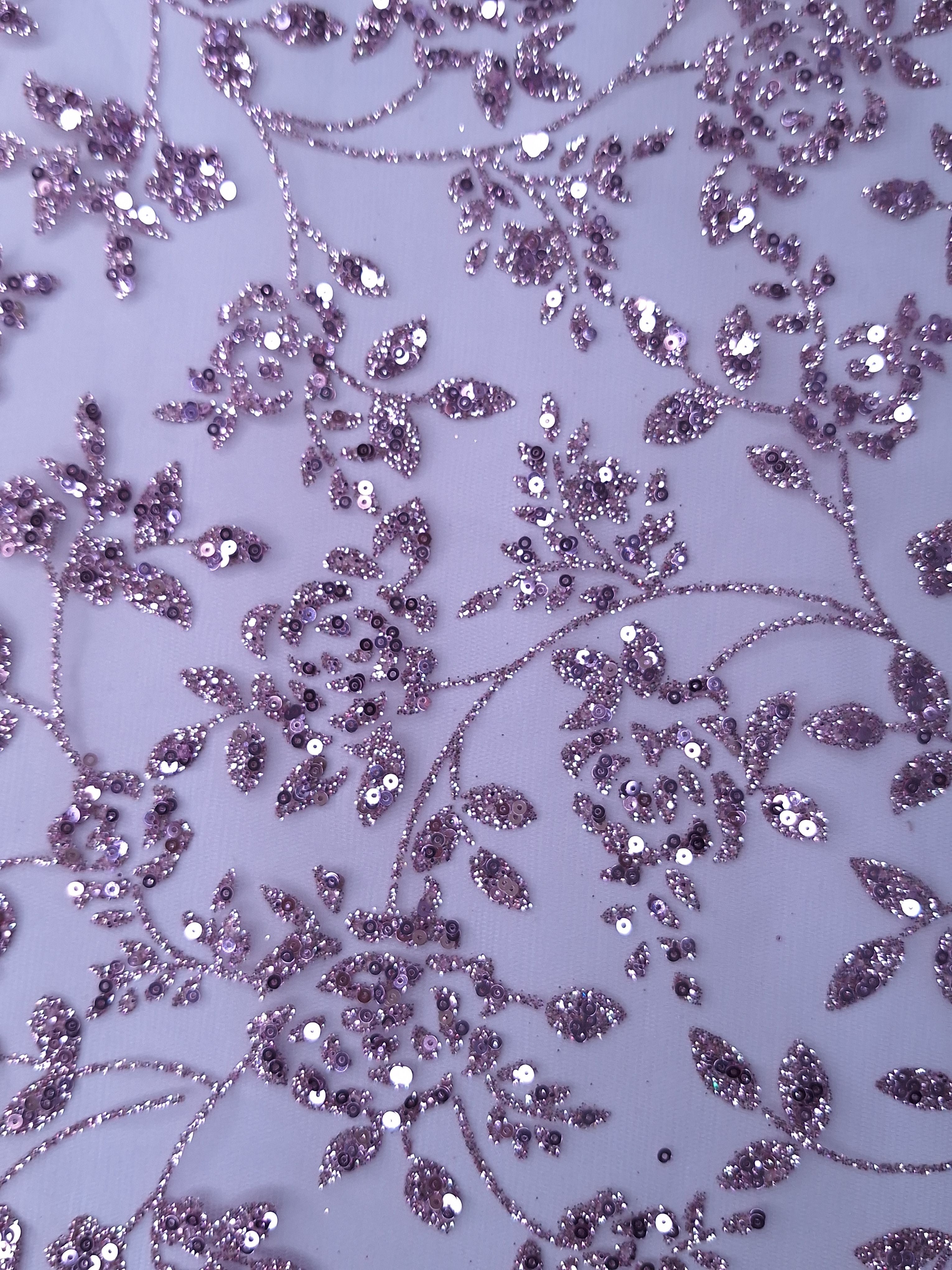 Tul bordado color Mauve H037, ideal para vestidos de noche de boda y de XV años