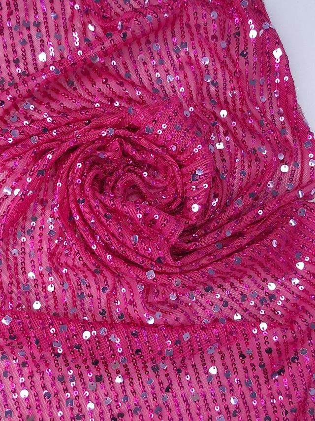 Tul bordado color fiusha H078, ideal para vestidos de noche de boda y de xv años