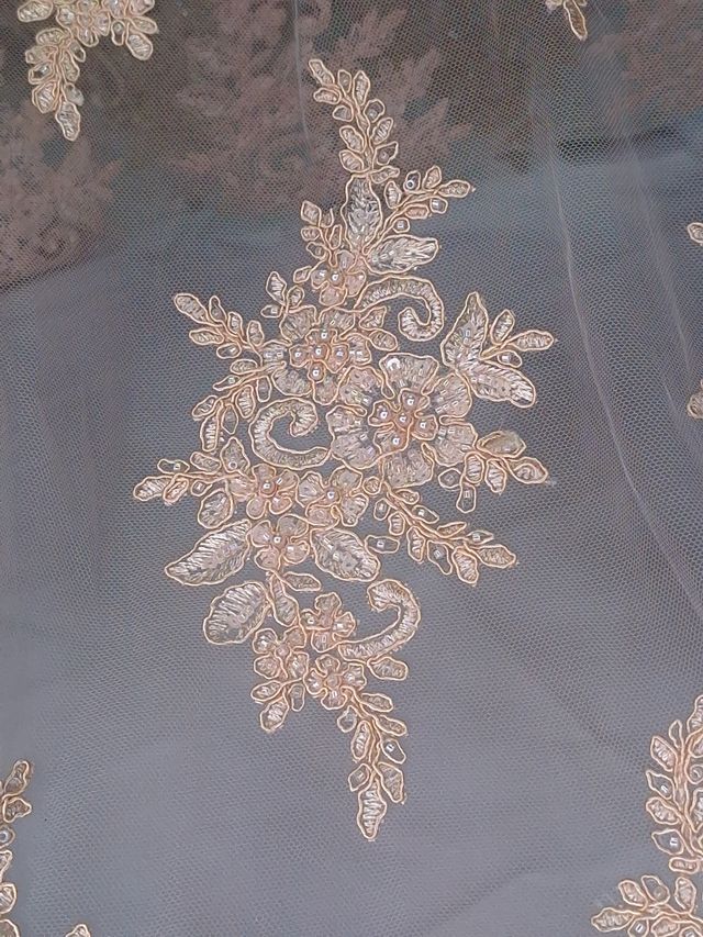 Tul bordado color nude A948, ideal para vestidos de noche de boda y de XV años