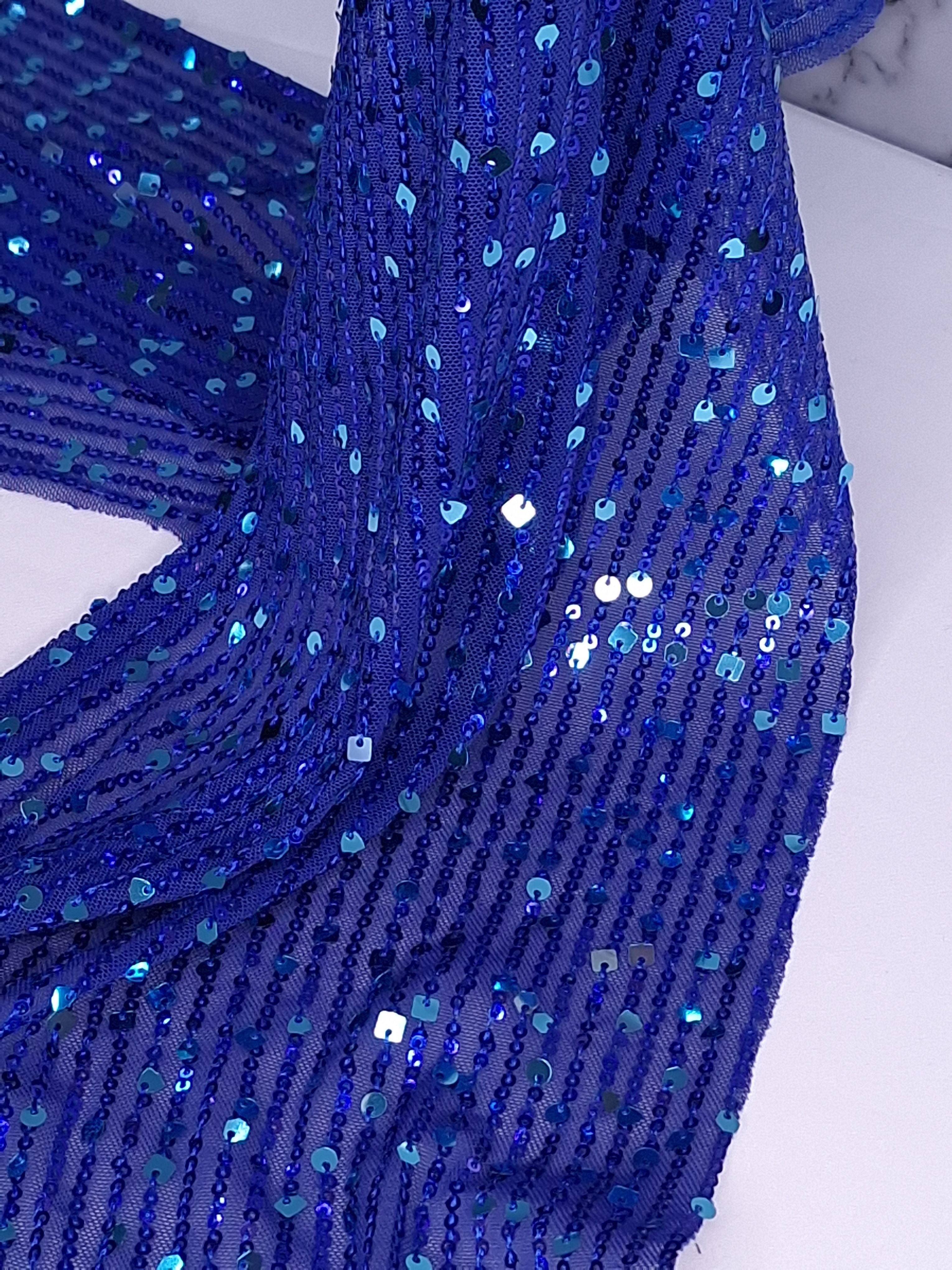 Tul bordado color azul rey H078, ideal para vestidos de noche de boda y de XV años