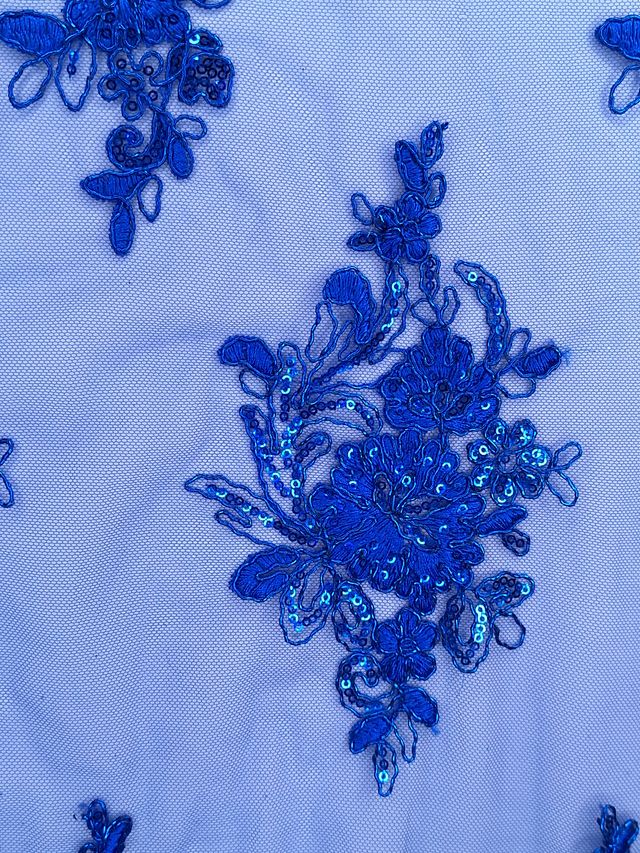 Tul bordado color azul rey A977 ideal para vestidos de noche de boda y de XV años