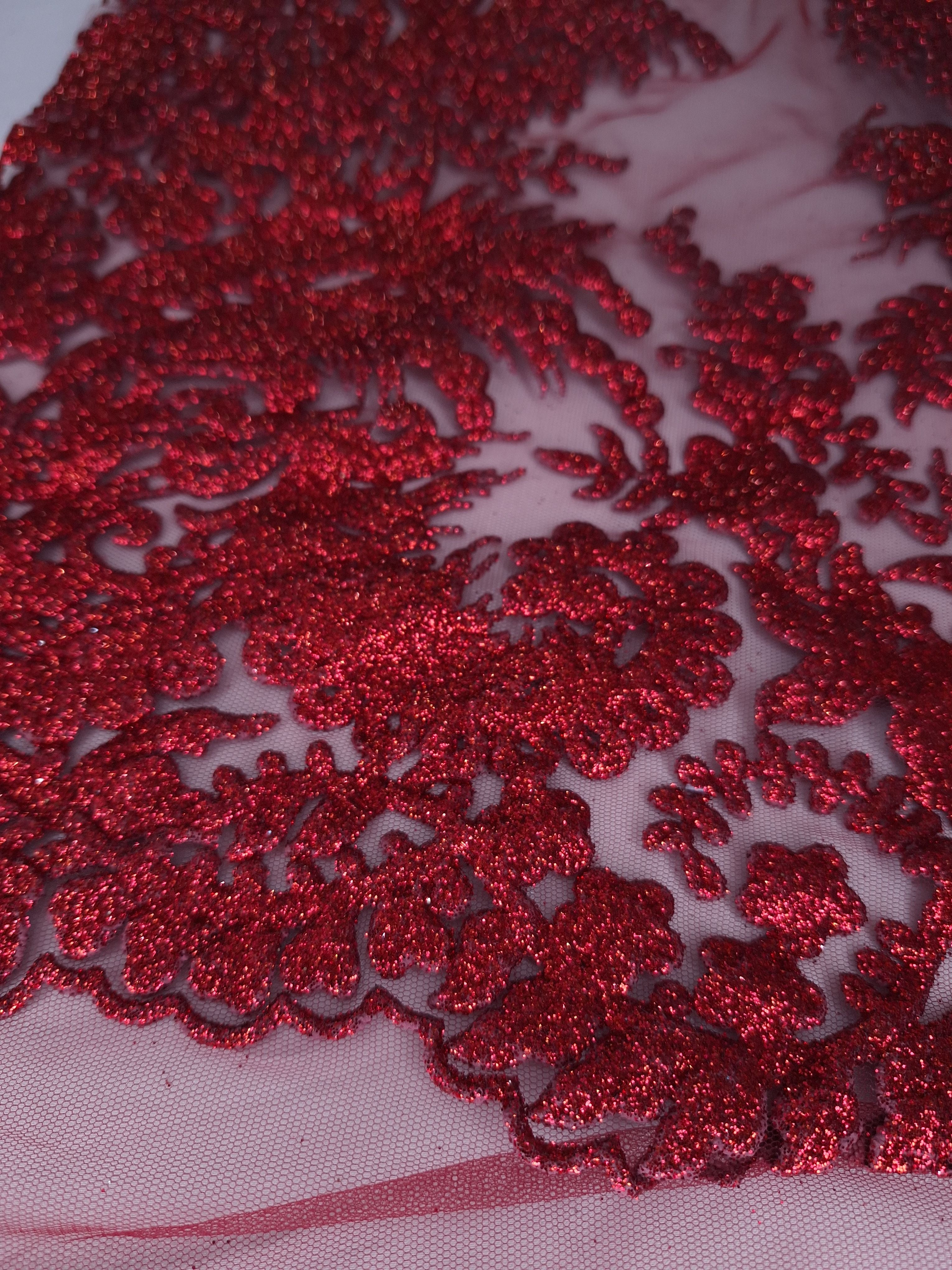 Tul bordado color vino H252, ideal para vestidos de noche de boda y de XV años