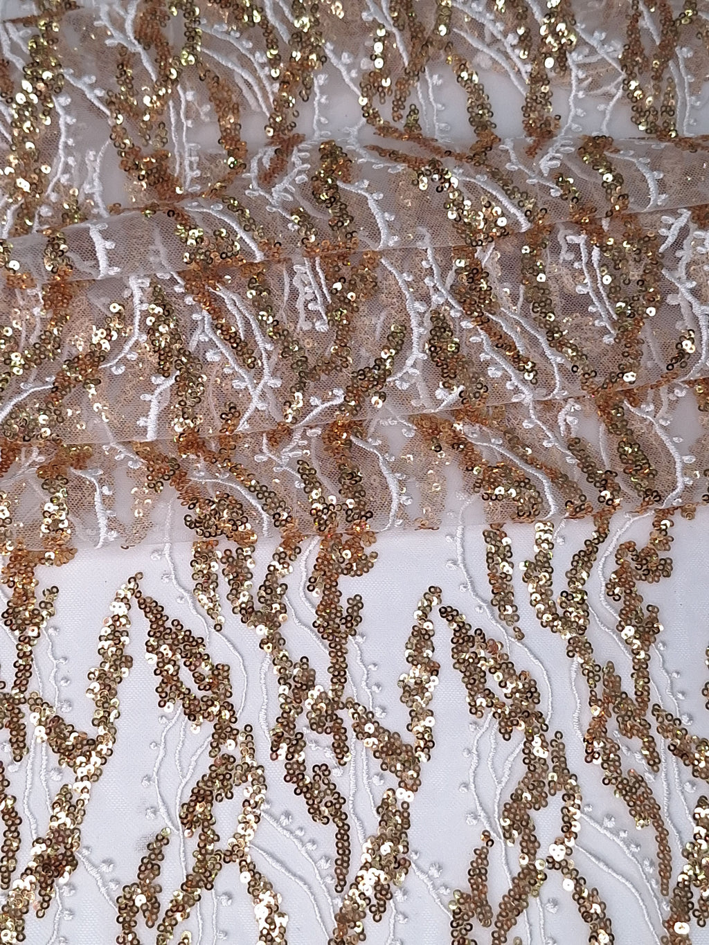 Tul bordado color oro hueso A925, ideal para vestidos de noche de boda y de XV años