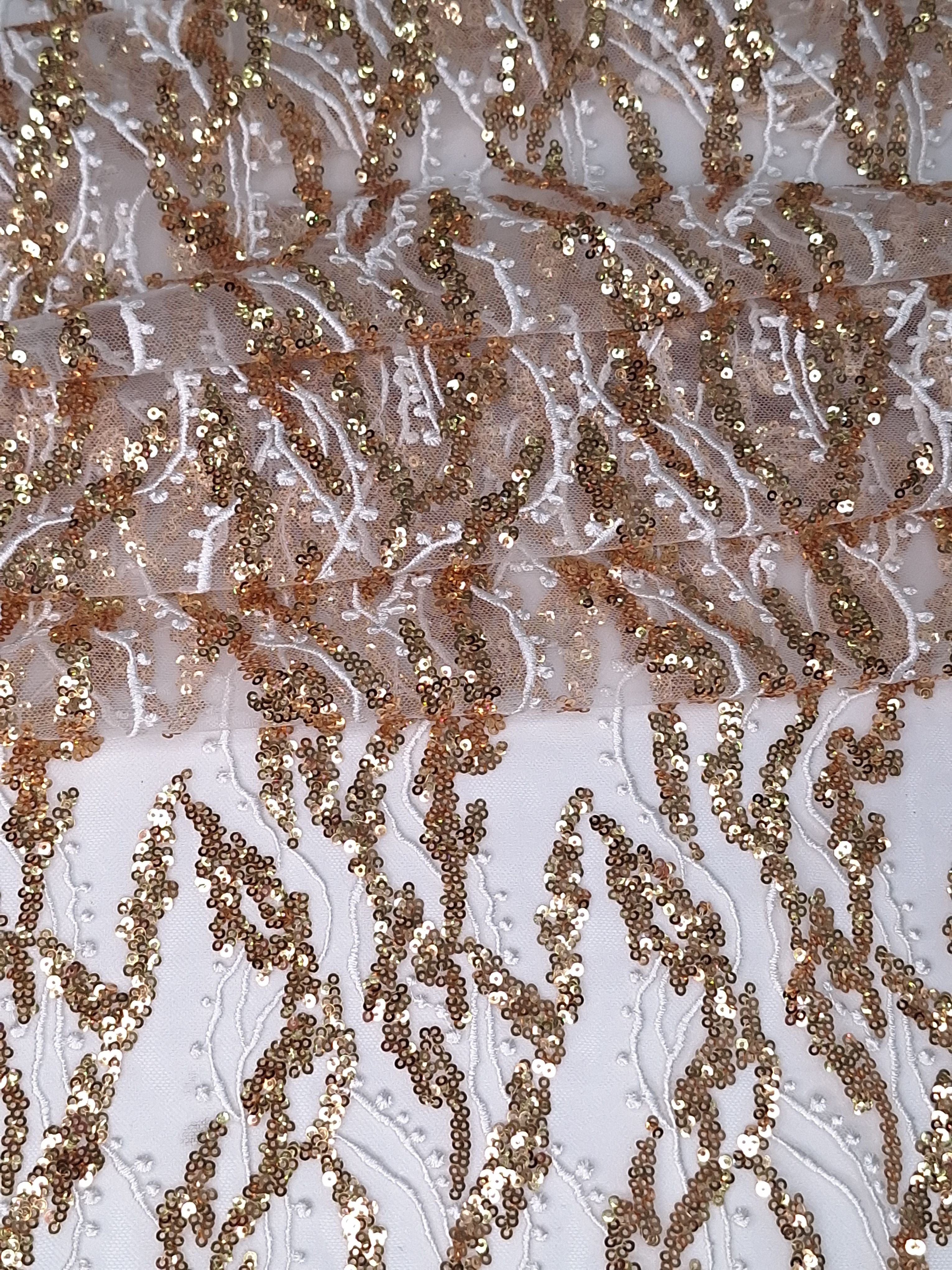 Tul bordado color oro hueso A925, ideal para vestidos de noche de boda y de XV años