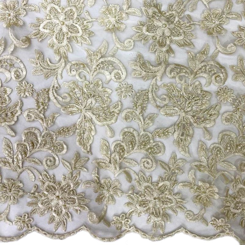 Tul bordado color vainilla A777, ideal para vestidos de noche de boda y de XV años