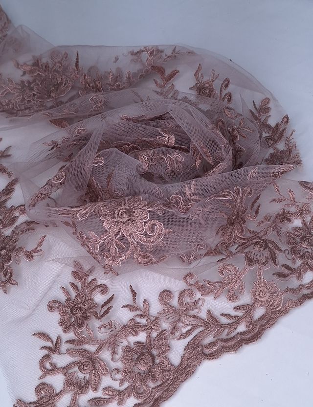 Tul bordado color palo de rosa A926, ideal para vestidos de noche de boda y de XV años
