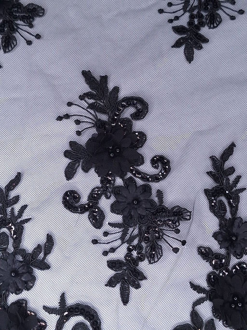 Tul bordado color negro H164, ideal para vestidos de noche de boda y de XV años