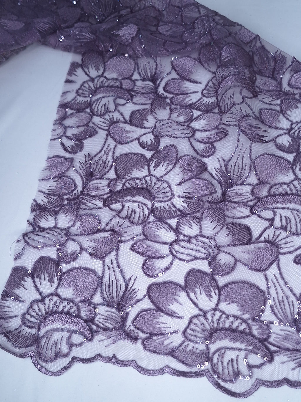 Tul bordado color malva H087, ideal para vestidos de noche de boda y de XV años